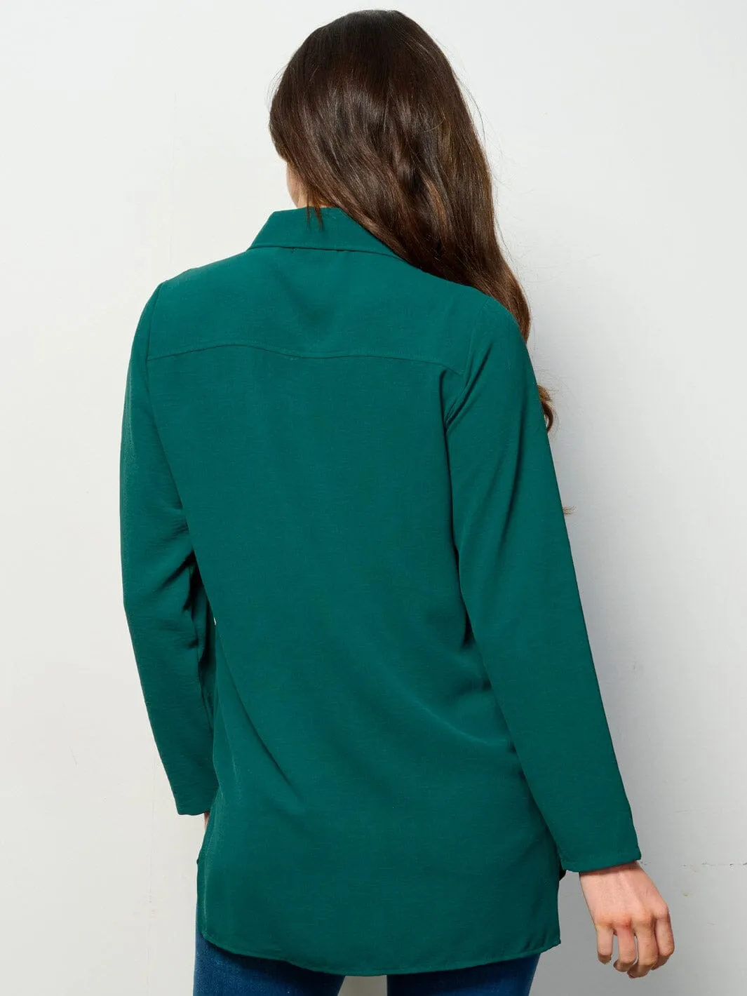 WOMEN'S LONG SLEEVE BUTTON UP FRONT POCKET BLOUSE TOP