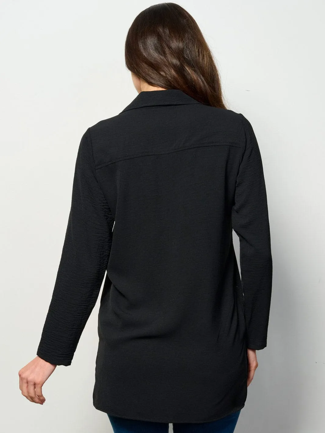 WOMEN'S LONG SLEEVE BUTTON UP FRONT POCKET BLOUSE TOP