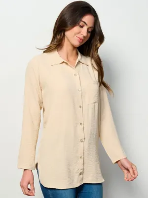 WOMEN'S LONG SLEEVE BUTTON UP FRONT POCKET BLOUSE TOP