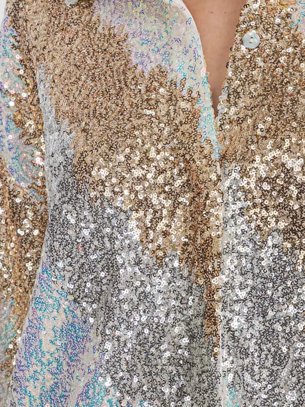 WOMEN'S LONG SLEEVE BUTTON UP MULTI COLOR SEQUINS TOP