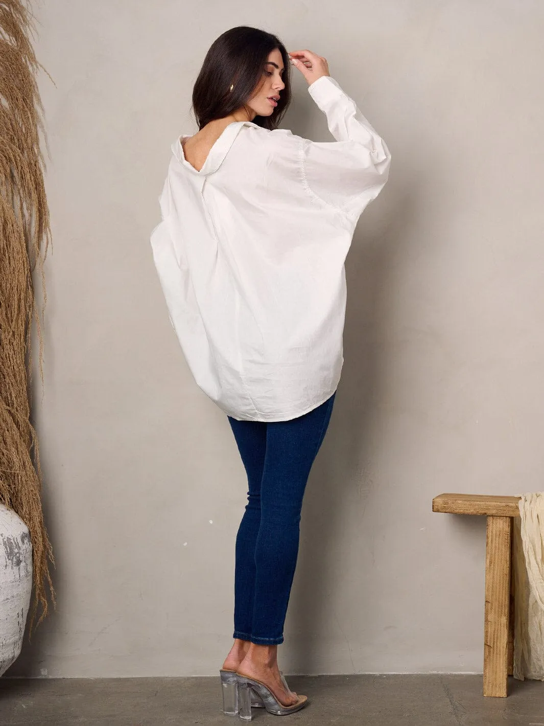 WOMEN'S LONG SLEEVE BUTTON UP OVERSIZED TOP