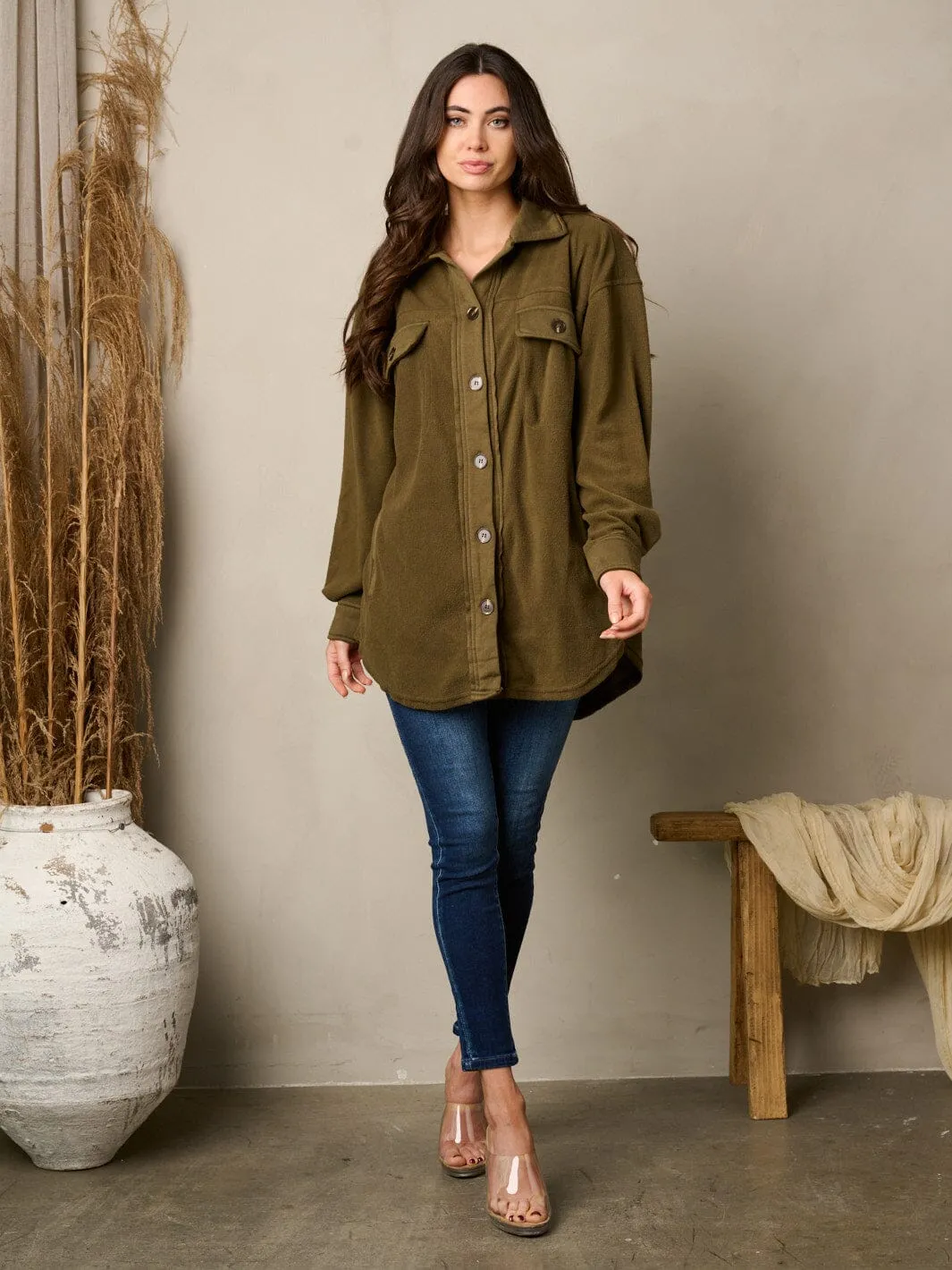 WOMEN'S LONG SLEEVE BUTTON UP OVERSIZED TOP