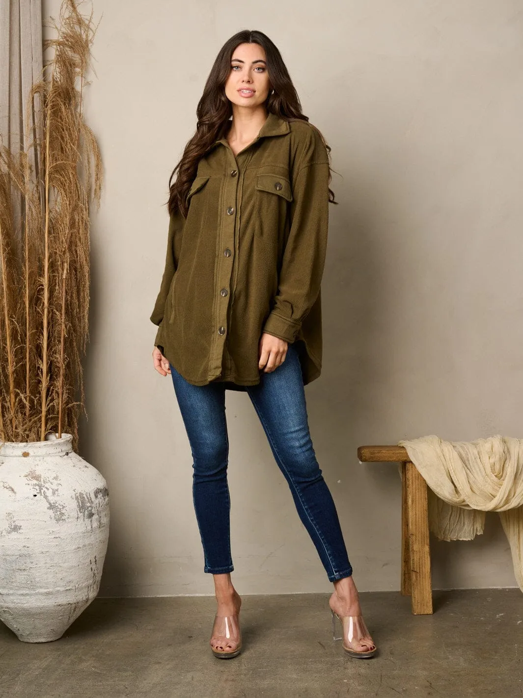 WOMEN'S LONG SLEEVE BUTTON UP OVERSIZED TOP