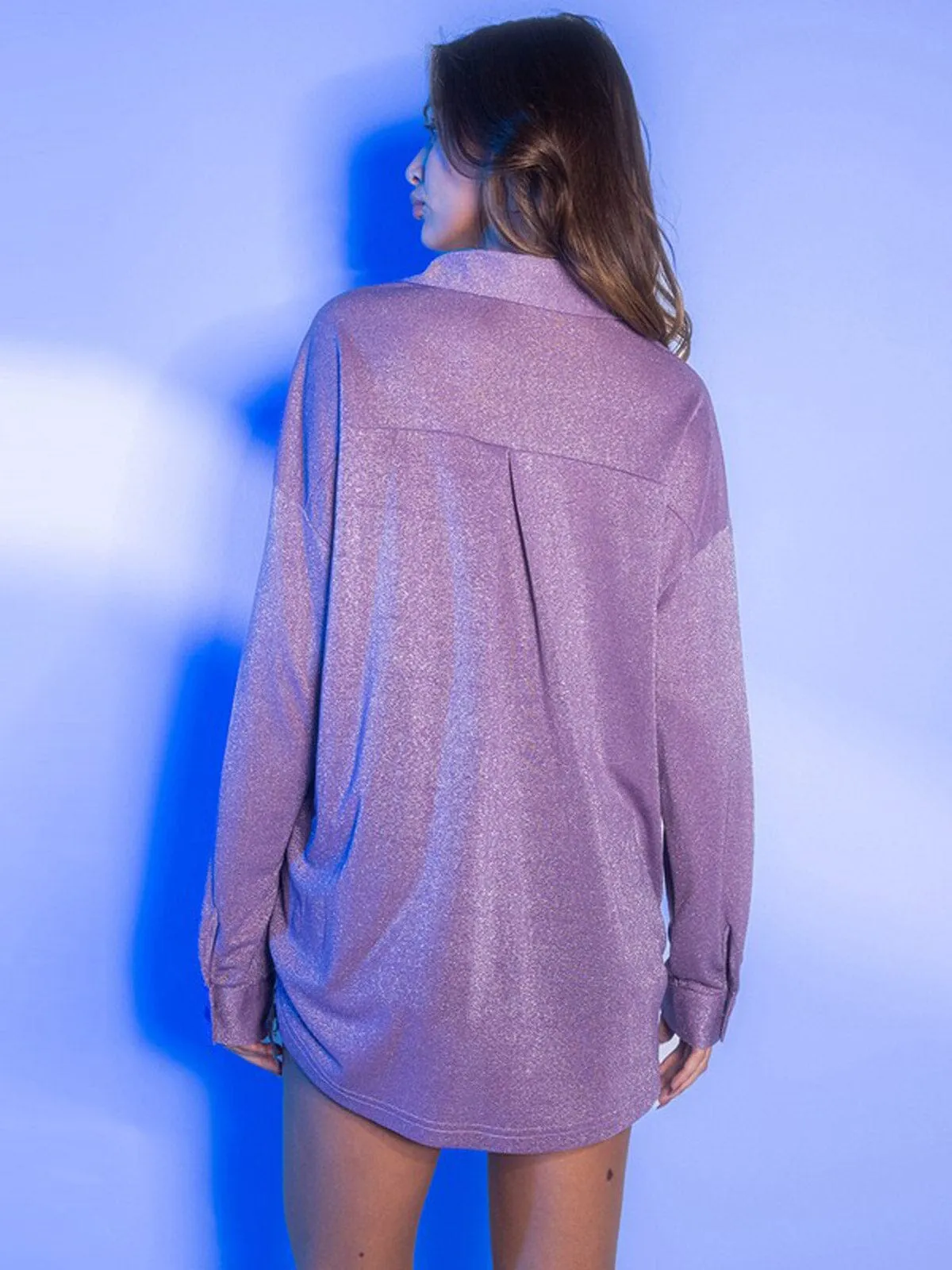 WOMEN'S LONG SLEEVE BUTTON UP POCKETS SHIMMER BLOUSE TOP