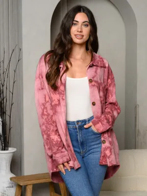 WOMEN'S LONG SLEEVE BUTTON UP TIE DYE TOP