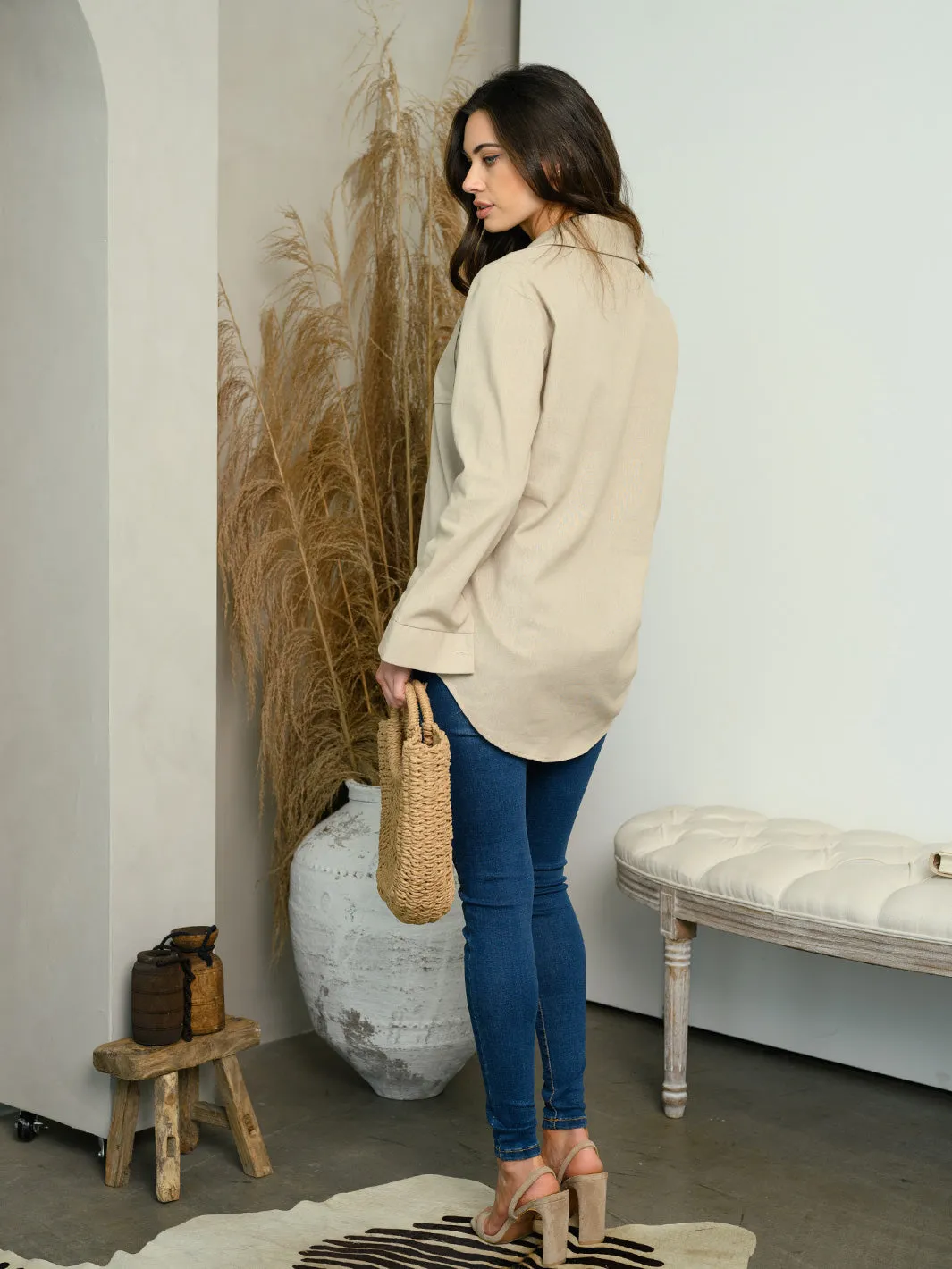 WOMEN'S LONG SLEEVE BUTTON UP TOP