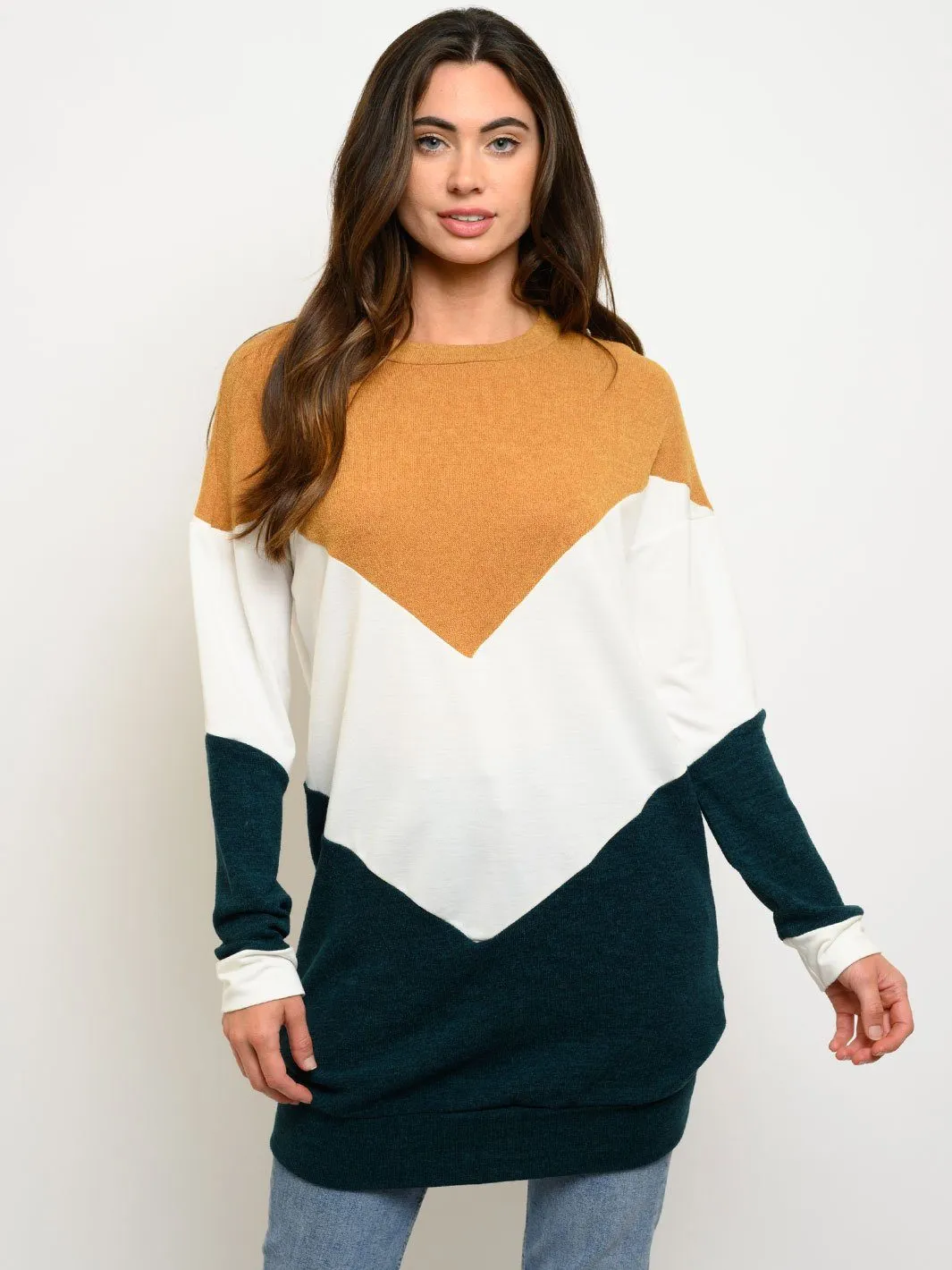 WOMEN'S LONG SLEEVE COLOR BLOCK OVERSIZED SWEATER
