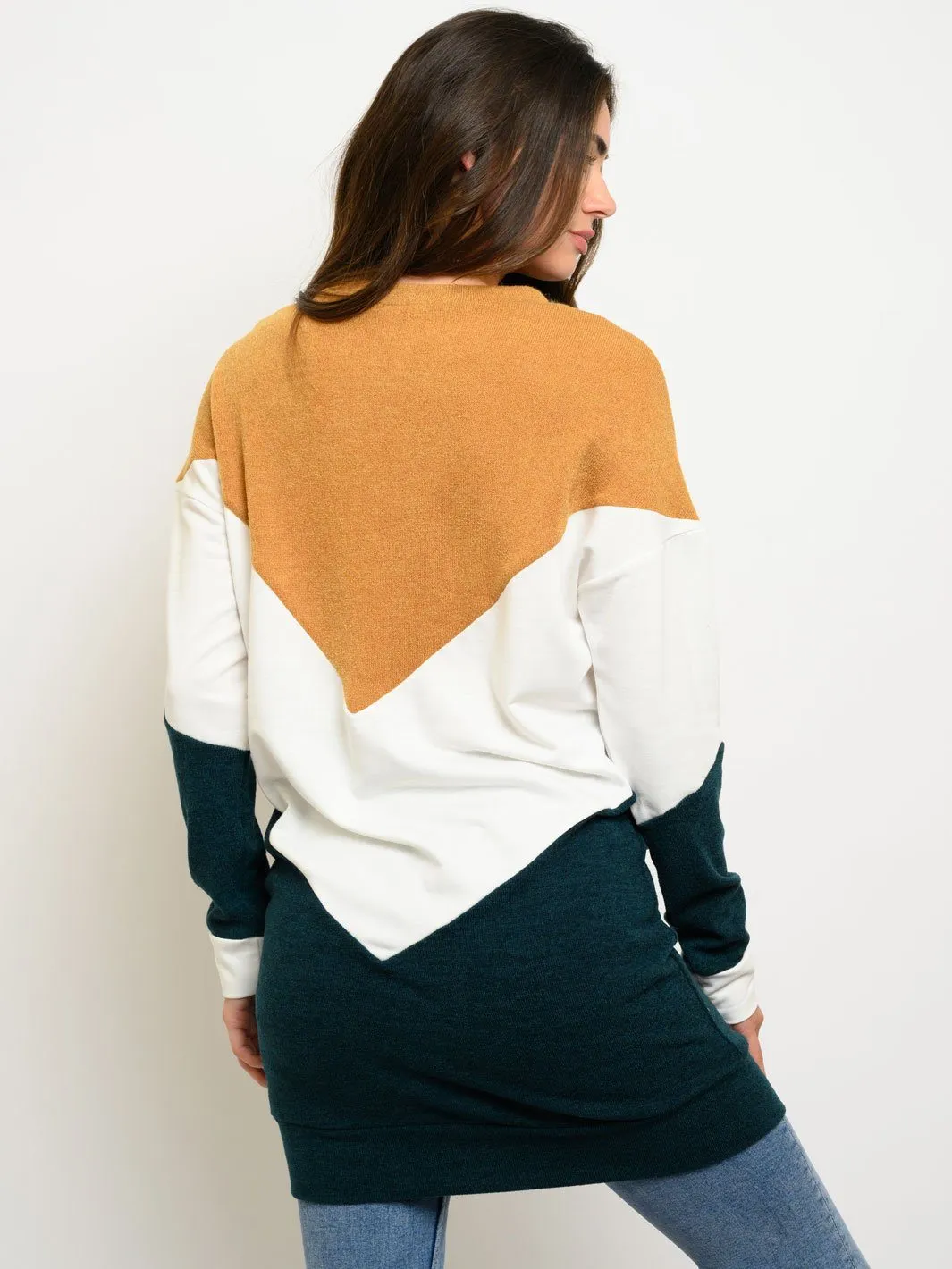 WOMEN'S LONG SLEEVE COLOR BLOCK OVERSIZED SWEATER