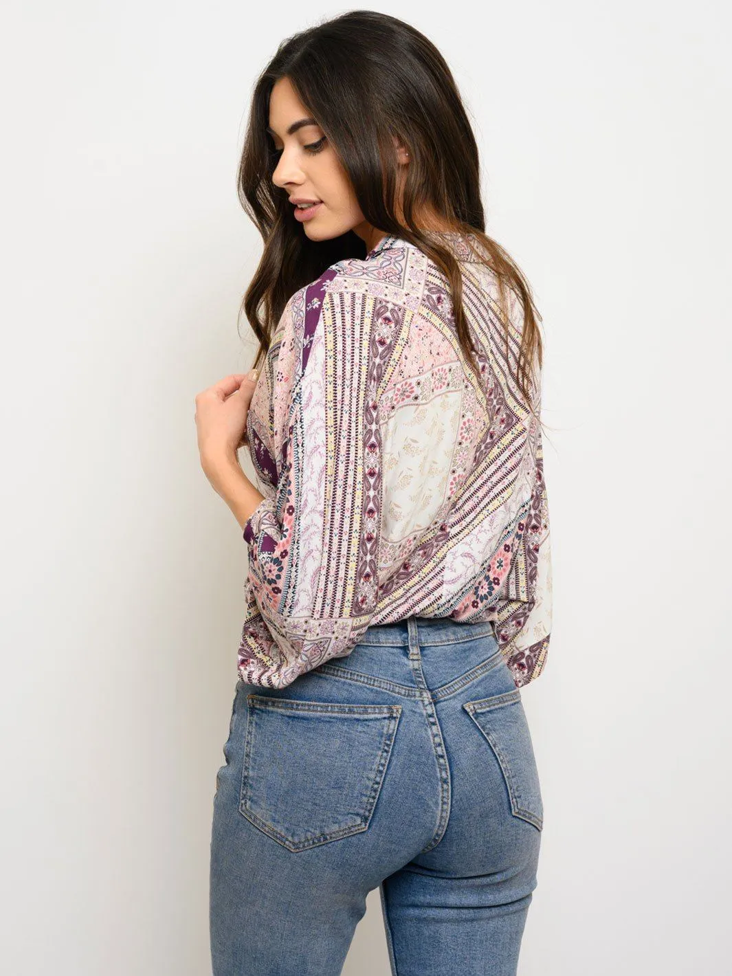WOMEN'S MULTI PRINT BUTTON UP TOP