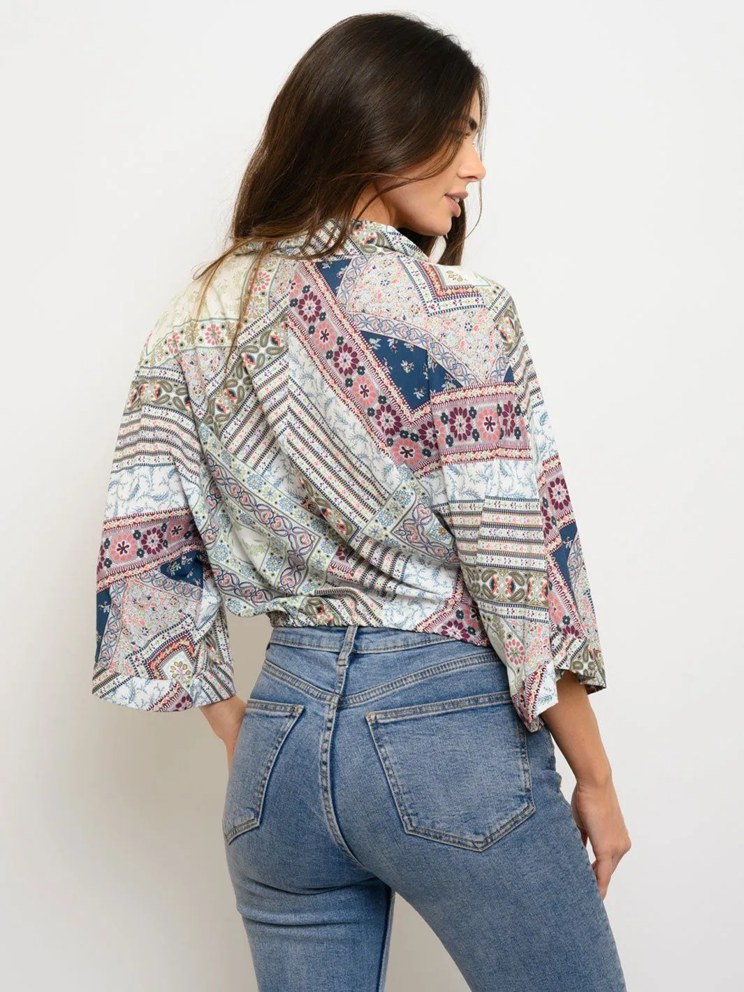 WOMEN'S MULTI PRINT BUTTON UP TOP