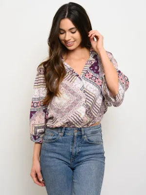 WOMEN'S MULTI PRINT BUTTON UP TOP
