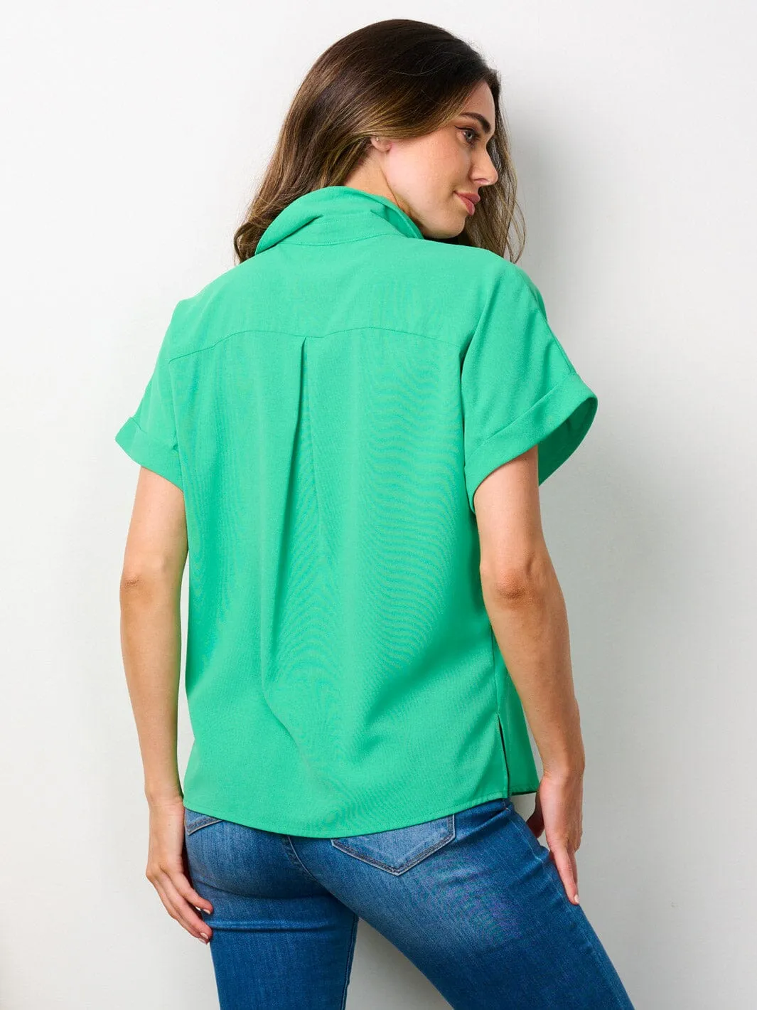 WOMEN'S SHORT SLEEVE BUTTON UP BLOUSE TOP