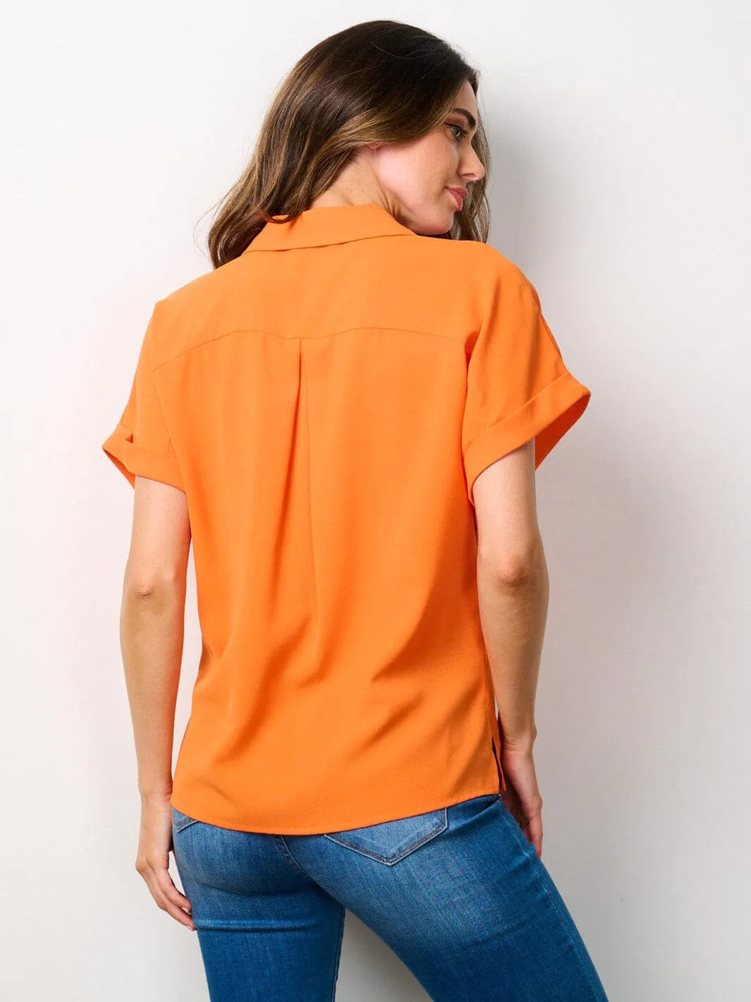 WOMEN'S SHORT SLEEVE BUTTON UP BLOUSE TOP