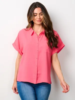 WOMEN'S SHORT SLEEVE BUTTON UP BLOUSE TOP