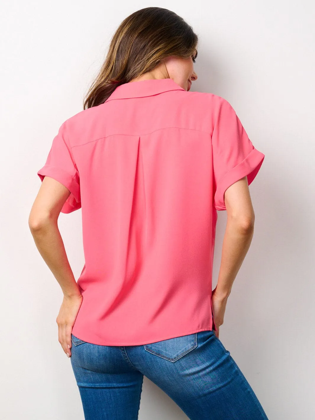 WOMEN'S SHORT SLEEVE BUTTON UP BLOUSE TOP