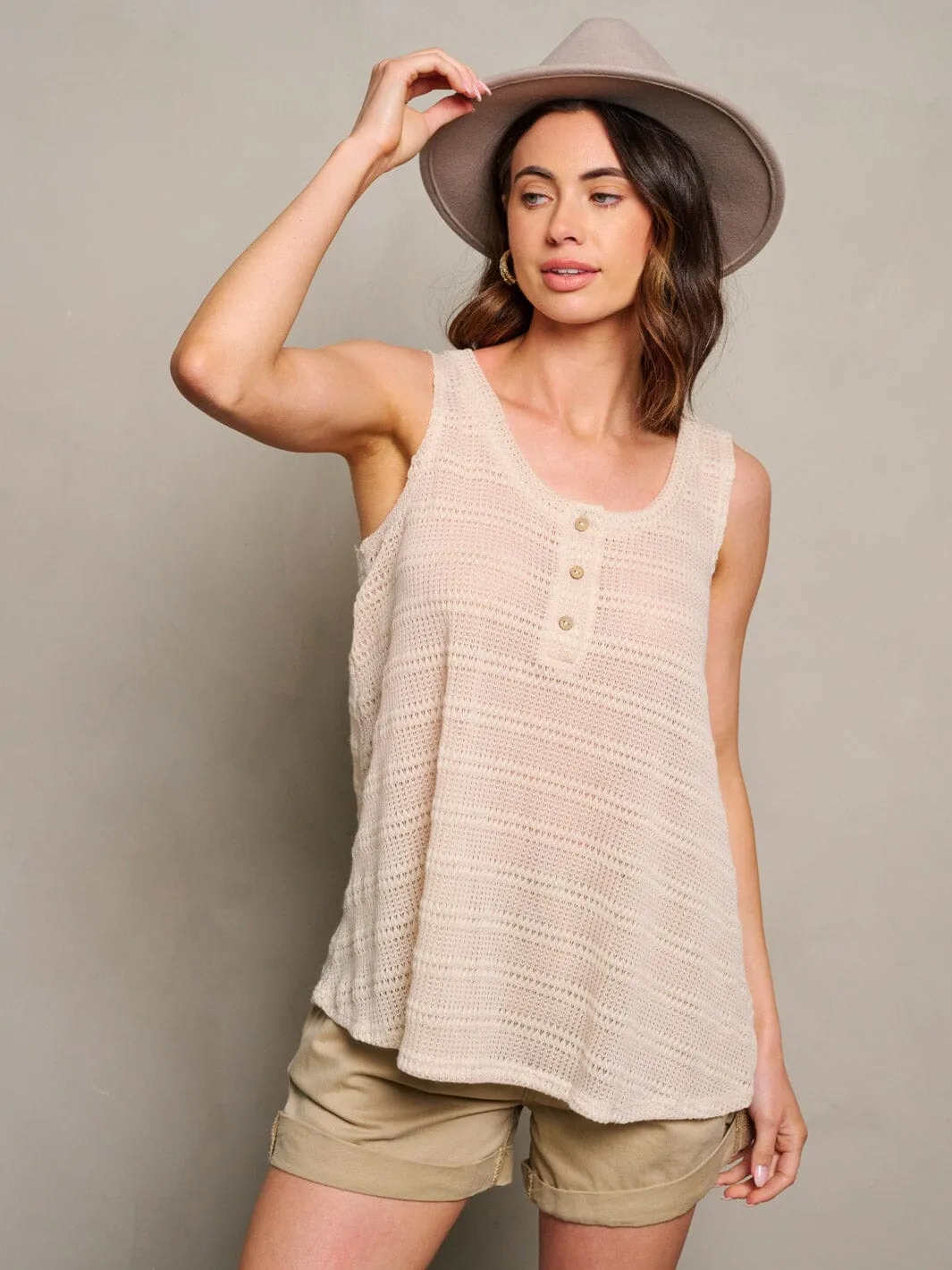 WOMEN'S SLEEVELESS BUTTON UP KNITTED TUNIC TANK TOP