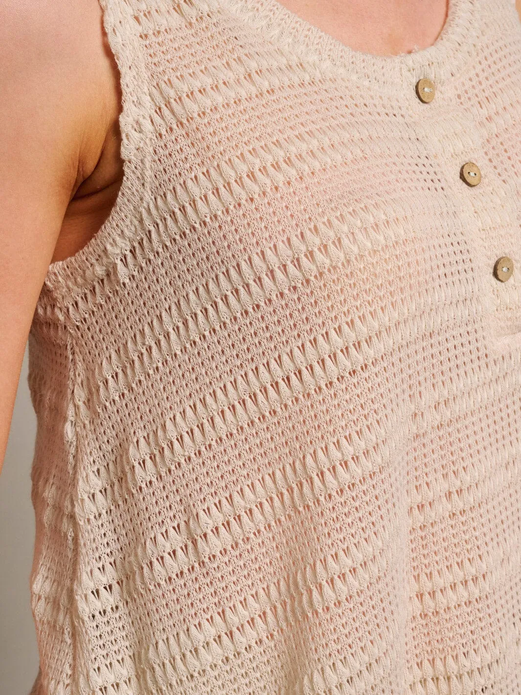 WOMEN'S SLEEVELESS BUTTON UP KNITTED TUNIC TANK TOP