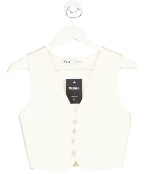 ZARA Cream Buttoned Knit Vest Top UK S