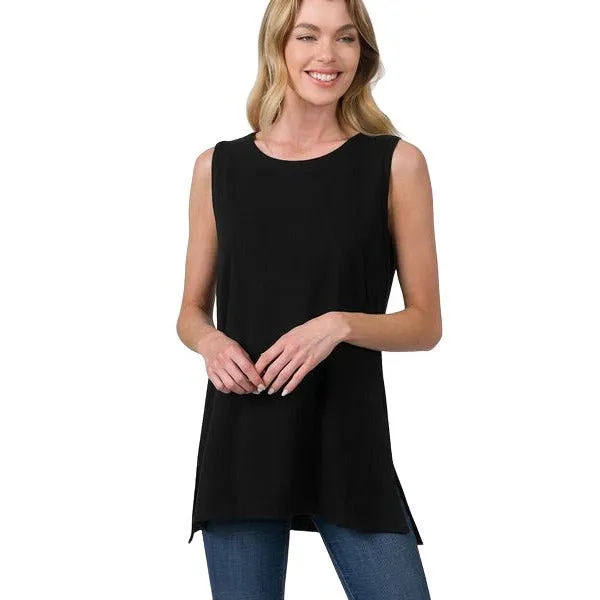 Zenana Black Sleeveless Side Split Tank Top RT8187