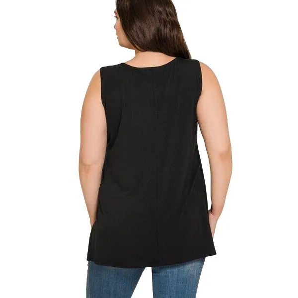 Zenana Black Sleeveless Side Split Tank Top RT8187