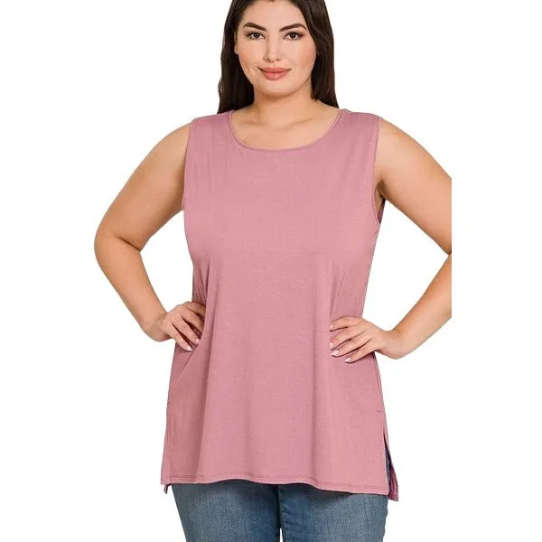 Zenana Black Sleeveless Side Split Tank Top RT8187