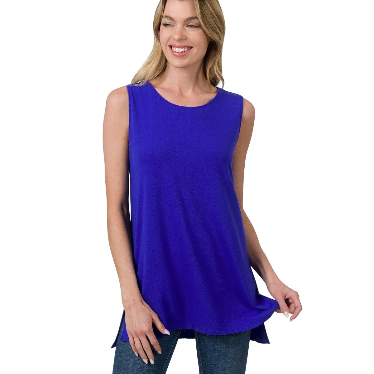 Zenana Black Sleeveless Side Split Tank Top RT8187