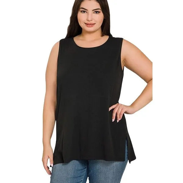 Zenana Black Sleeveless Side Split Tank Top RT8187