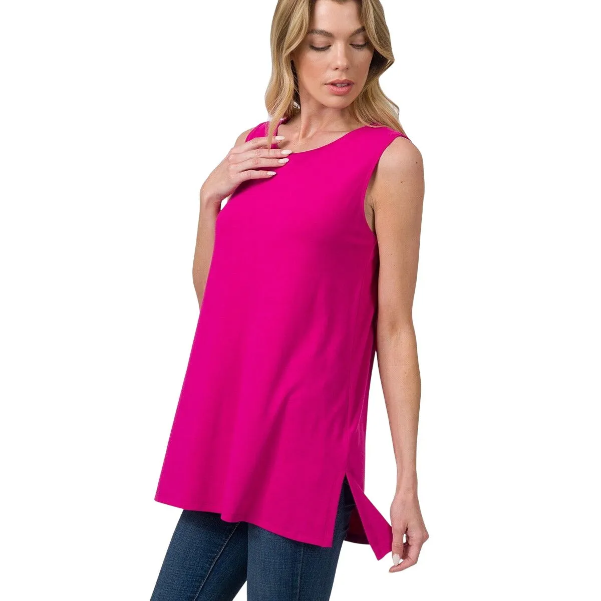 Zenana Black Sleeveless Side Split Tank Top RT8187